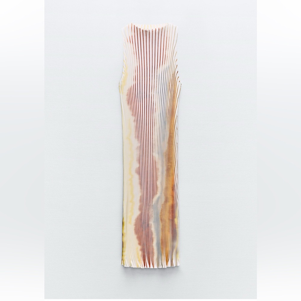 Zara Pleated Maxi Dress in Cream, Pink and Yellow Wash